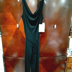 Stretchy Black Cowl Neck Flowy Jumpsuit